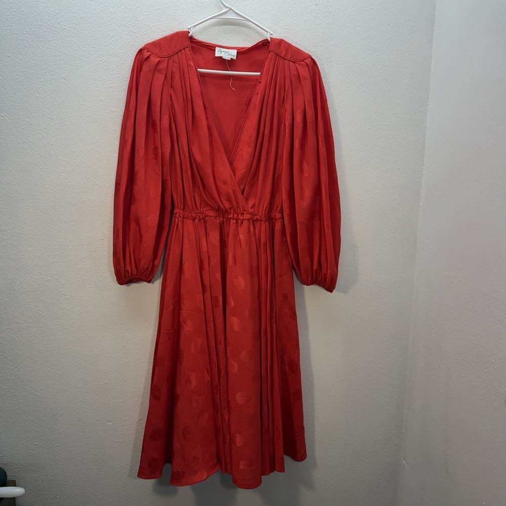 Vtg 70s 80s Fit & Flare Dress Faux Wrap Cocktail Satin Floral Surplice Flowy Red